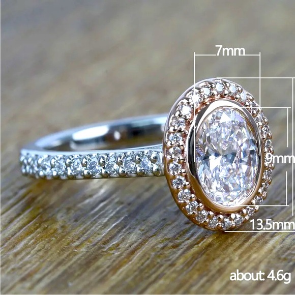 NEW Two-Tone 14k RoseGold/Sterling Silver Sim. Diamonds Ring - Picture 5 of 5